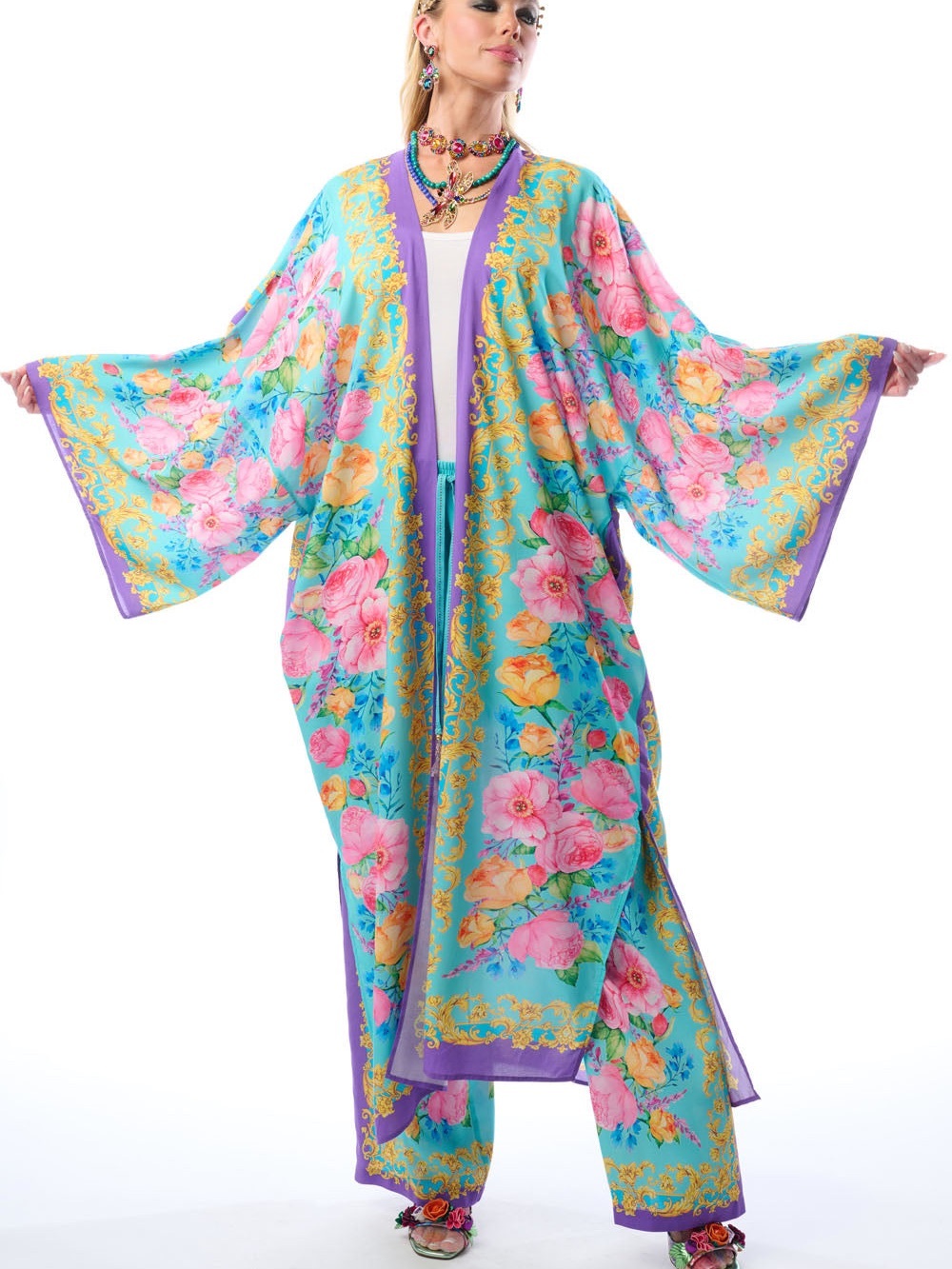 Vibrant Aratta Floral Blossom Kimono Duster